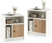 Giantex Nightstands Set of 2, Floor-Standing Side Table with Open Shelves, Storage Cabinet and Cable Management Hole, Modern End Table Side Stand Cabinet for Bedroom, Living Room, White