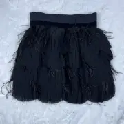 Arden B Black Feather Pleated Scallop Mini Skirt Size XS