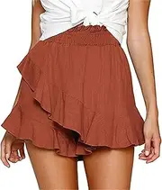 [Generic] Women's Mini Skirt Skort Beach Flowy Linen Cotton Tennis Skirt Ruffle Trendy Beach High Waisted Flowy Wrap Shorts