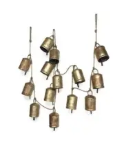 Rustic Festival Bell Garland on Jute String Rope with Gold Finish Christmas Bell