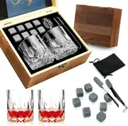 Whisky Stones Glasses Gift Set 8 Glasses Wooden Box Gift