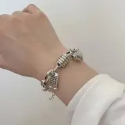New Vintage Sterling Silver Thick Chain Bracelet Trend Cute Bangle Heart Pendant