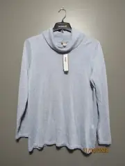 CHICO'S WOMEN'S L/S COWL NECK KNIT TOP BLUE SHINY SIZE 3 NWT