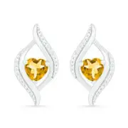 Heart-Shaped Citrine and 0.05 CT. T.W. Diamond Open Flame Stud Earrings in Sterling Silver