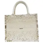 【二手名牌BRAND OFF】DIOR 迪奧 白色 緹花帆布 D-LACE BOOK TOTE 手提包