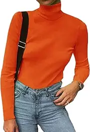 [Roselux] Women Long Sleeve Knit Ribbed Turtleneck Layer Tops Neon Green Elastic Shirt Pullovers Slim Fit Sweater