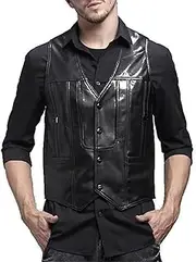Men's Leather Vest Motorcycle Vest Sleeveless Leather Motorcycle Vest Vest Multi-Pocket Vest Leather Vest Men's Motorcycle Leather Vest (Color : Black, Size : XX-Large)