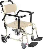 Toilet Commode Wheelchair 3 in 1 Mobile Shower Chair Wheelchair Toilet Shower Chair Heavy Duty Bedside Commode Chair with Armrests and Back for Seniors and Disabled Capacity 220 Lbs