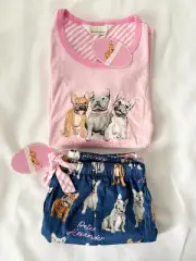 NEW PETER ALEXANDER WOMENS FRENCHIE DOG TEE TOP + SHORTS PJ SET SMALL S