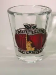 Shot Liquor GLASS ~ NEW YORK CITY = The Big Apple ~ Pewter Emblem Statue Liberty