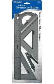 Geometry Ruler 4 Piece Combination Set with Compass - 20 Pieces unopened #20