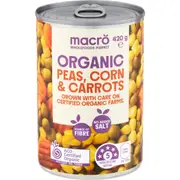 Macro Organic Peas Corn & Carrots 420g