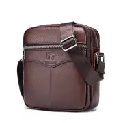 BULLCAPTAI Genuine Leather Men's Shoulder Bag Cowhide Messenger Bags Fashion Male Causal Small Double Zipper Crossbody B