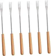 HAKIDZEL 6Pcs Fondue Fork with Wood Handle Stainless Steel Forks for Fruit Dessert Hot Pot for Outdoor Barbecue Camping Kitchen Use