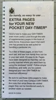 Pocket Day-Timer Assortment Extra Pages Spiral Refill 6 1/2" X 3 1/2"