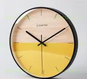 Wall clock beige-yellow black frame second hands thin ticks mute #52