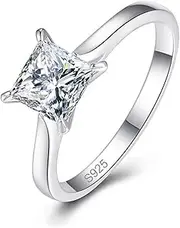 [AVECON] 1.5 Carat Princess Cut Cubic Zirconia Ring 925 Sterling Silver Solitaire Engagement Wedding Rings for Women Size 5 to 10