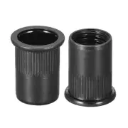 M12 Rivet Nuts Carbon Steel Knurled Flat Head Threaded Insert Nut Black 20Pcs