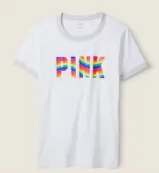 Victoria's Secret PINK Campus Ringer Tee PRIDE LOGO XLARGE