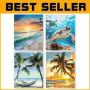 Framed 12x16 Inch Paint by Numbers Kit - Beach Sea Turtle Art for Adults