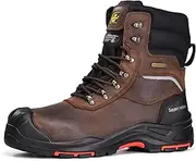 [SAFETOE] Men's Waterproof Cowhide Leather Safety Boots 9552 Composite Toe Work Boots Resistant to Hot Contact Cold Insulation Heat Insulation Antistatic S7S SR CI HI FO HRO EU Size, Dark Earth Neptune