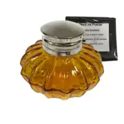 3" Amber Swirl Thick Glass Inkwell with Ink- Antique Vintage Style