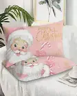 Pink Santa Christmas Pillow Cases Standard Size Set of 2, Winter Snowflake Mi...