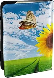 [JEJEA] Sunflower Butterfly Print Travel Organizer Credit Cards Case Passport BookPassport Holder Cover Wallet forTraveling,, Black, One Size