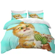 Funny Ginger Cat Playing with a Cactus Quilt Cover