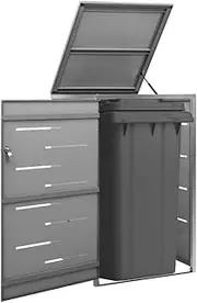 Single Wheelie Bin Shed 69x77.5x112.5 cm Stainless Steel, Lockable Outdoor Bin Storage with Galvanised Steel Panels, Anthracite Colour, Anti-Rust Gardening Store