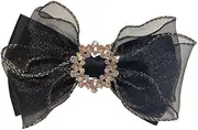 Double-Layer Bow Top Clip with Water Diamond Buckle - Elegant Spring Hair Accessories for Women(black)
