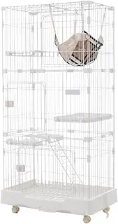 Cat Cage, 3 Tiers, Cat Cage, with Hammock, Drawer Tray Included, Casters, Ceiling Door, Pet Cage, Cat House, Answering Machine, Protection, Escape Prevention, Stylish