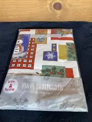 NEW Vtg TRIM HOME HOLIDAY VINYL FLANNEL BACK TABLECLOTH 52”x52” Square