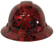 Hydro Dipped Hard Hat Ridgeline Full Brim Custom Red Filigree Skulls