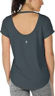 [icyzone] Yoga Shirts for Women Open Back - Workout Tops Short Sleeves t Shirts Loose fit