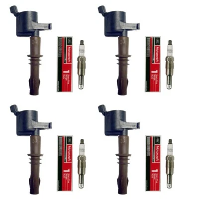 4 Brown Boot Coil Set+ 4 Motorcraft Spark Plugs For 2007-08 Ford Lincoln (for: Ford)
