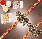 Ghasitaram Gifts Rakhi for Brother Rakhis Online - Set of 2 - L-1 Krishna Rakhis with 200 GMS of Kaju katli and 200 GMS of Soan Papdi