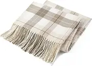 BATTILO HOME Fall Plaid Throw Blanket for Couch, Farmhouse Checkered Decor Throw, Lightweight Beige Throw Blankets for Bed Sofa Neutral Fall Decor, 50"x60"