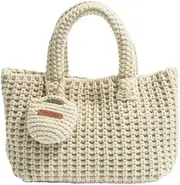 [CJLWSLCO] Crochet Tote Bag for Women with Wallet Small Cute Handbag Knitted Handle Bag Clutch Pouch Winter Knit Purse New underarm bag female retro handmade cotton thread woven bag casual handbag shoul