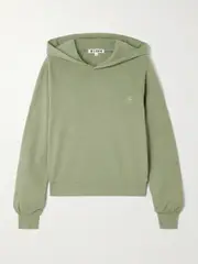[ÉTERNE] ÉTERNE - Sonny Cropped Embroidered Cotton-jersey Hoodie - Sage green - small small Green