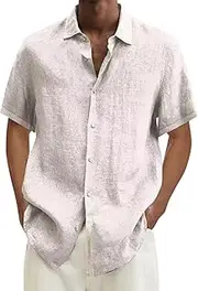 [Generic] Men's Tops Linen Casual Shirts for Men Button Down Shirt Short Sleeve Dress Shirts Loose Plain Tshirts Long Sleeve Men Shirt