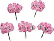 Handmade 50 pcs Mini Mulberry Paper Roses 18 mm Mulberry Paper Flowers Scrapbooking Wedding DIY Craft Artificial Roses, Artificial Flowers (White Rose Shading Pink Color)