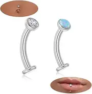 [Candyfancy] 2Pcs 14G F136 Titanium Floating Belly Button Rings for Women Flat Back CZ Belly Rings Opal Curved Navel Rings Disc Bottom Belly Piercings Jewelry hypoallergenic 10/12mm