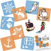 8 pcs Drawing Stencils for Kids / 15x15cm / PIRATES / Reusable Washable Plastic