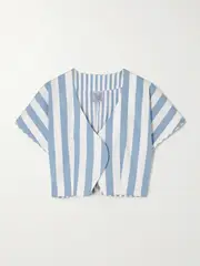[Thierry Colson] Thierry Colson - Bianca Striped Cotton-poplin Top - Blue - large large Blue