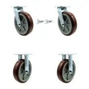 8 Inch Polyurethane Caster Set with Ball Bearings 2 Swivel Lock 2 Rigid SCC