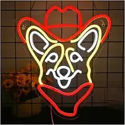 Hanging Art Neon Signs Corgi Cowboy Neon Sign Wall Decor Animal Neon Light Sign USB Dimmable Neon Sign Lamp for Boys Girls Kids Decor Lights 38cmX32cm