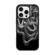 iPhone 16 Pro Impact Case WOBBLE 2, BLACK & WHITE MINIMALIST OCEAN WAVES LINEAR ILLUSTRATION