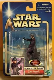 2001 Star Wars Attack of the Clones Zam Wesell Bounty Hunter Figure - New in Box