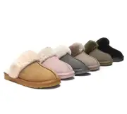 EVERAU® UGG Slippers Sheepskin Wool Suede Scuff Muffin - Grey / AU Ladies 13 / AU Men 11 / EU 44